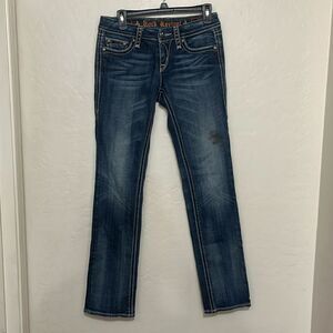 Rock Revival Cecilia Straight Studded Distressed Denim Contemporary Casual Jeans